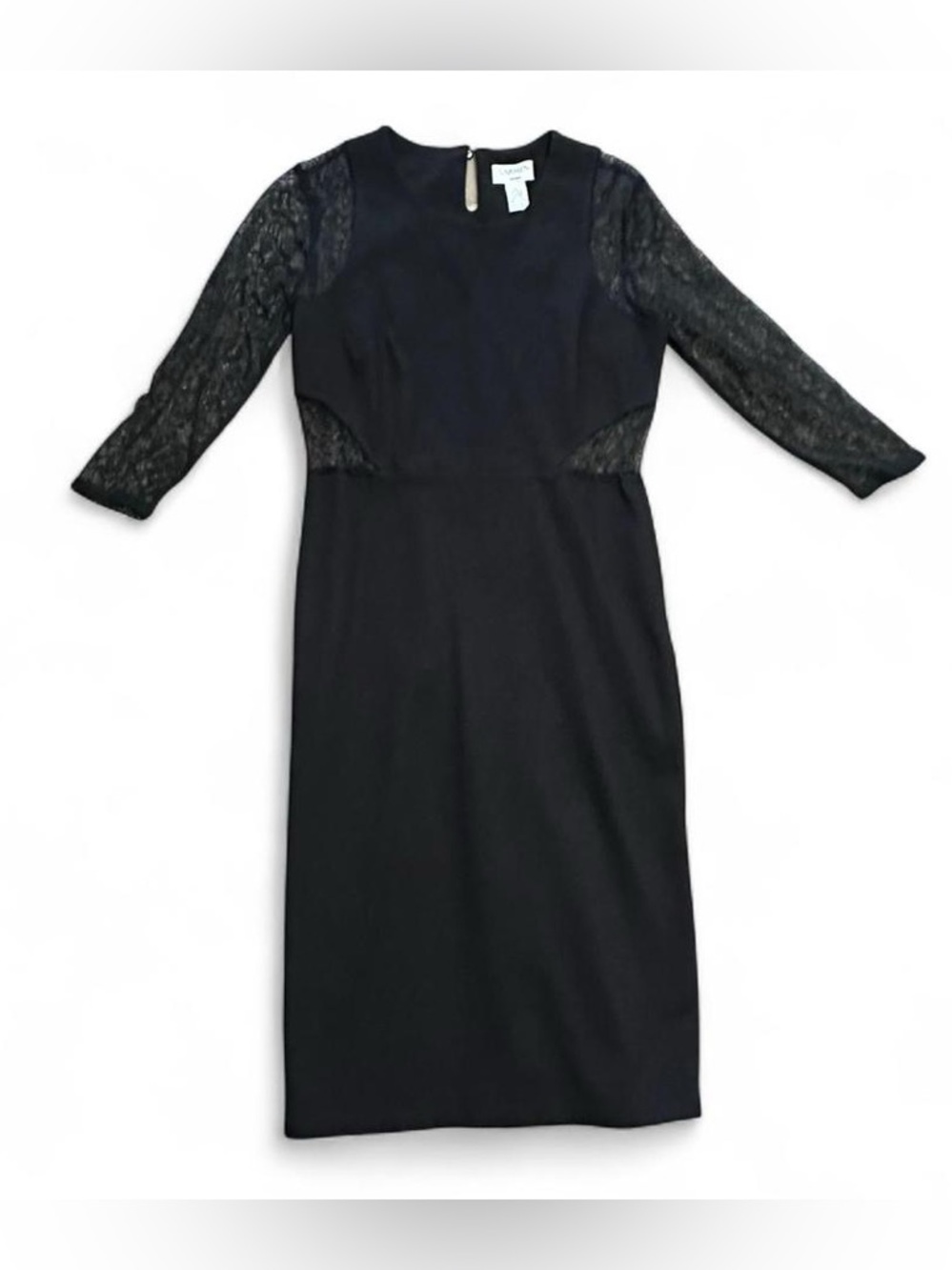 NWT Elegant Black Midi Dress with Lace Sleeves &‎ Waist Cutouts MSRP$98